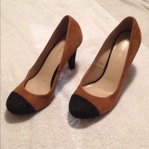 Franco Sarto brown and tan suede heels.